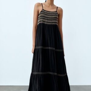 Zara Cotton Embroidered Midi Dress